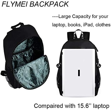 תרמיל אנימה של Flymei לבנים, תרמיל זוהר לתיקי ספרים מגניבים בבית הספר עם תיק כתף 17 '' מחשב נייד חבילה אחורית,