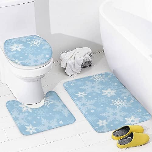 Vantaso Sky Blue Snow פתיתי וילון מקלחת עם 3 חתיכות מחצלות אמבטיה לחדר אמבטיה, וילון אטום למים עם מכסה מכסה