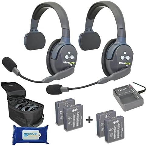 EARTEC UL2S Ultralite דופלקס מלא אוזניות אלחוטיות לתקשורת לשני משתמשים - 2 אוזניות אוזניים בודדות עם שתי סוללות