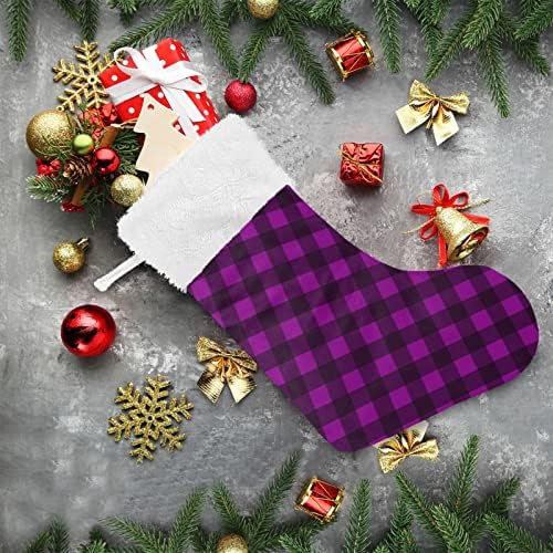 קיגאי סגול באפלו בדוק גרבי חג המולד, גרבי חג המולד תלויים ממתקים גרביים עם קטיפת קריסטל לקישוטים למסיבות