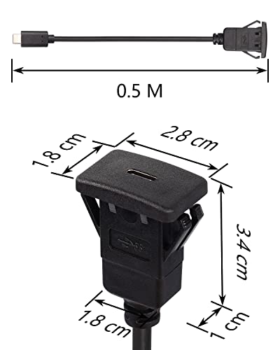 CERRXIAN 0.5M USB C 3.0 זכר לנקבה סומק סומק הרכבה כבל הרחבה לרכב, סירה, אופנוע, לוח מחוונים למשאיות
