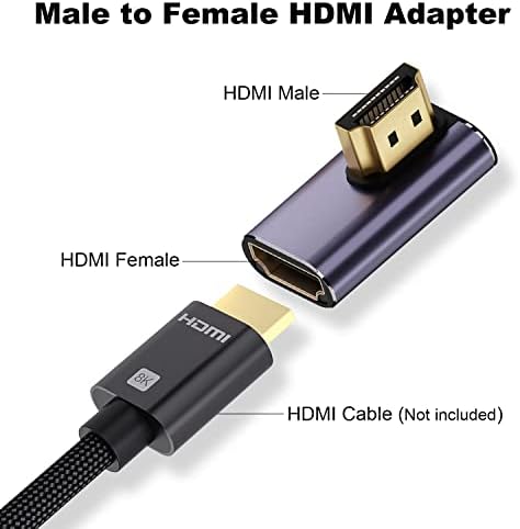 ARME 8K HDMI 2.1 מתאם זווית ישרה, שמאל וימין 90 מעלות ו 270 מעלות HDMI זכר ל- HDMI מחבר מאריך נשי