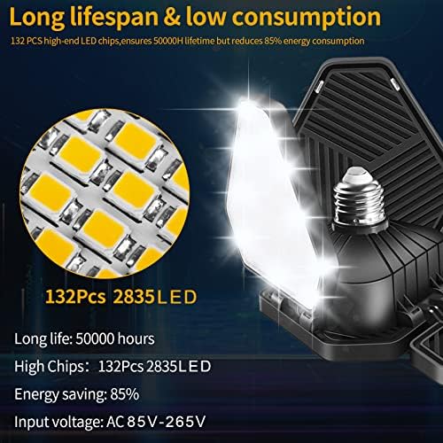 אורות מוסך ywd LED 2 חבילה 120W 12000 לומן 6500 אלף אור יום עם תאורת תקרת מוסך מעוותת E26/E27 LED חנות אור למחסן