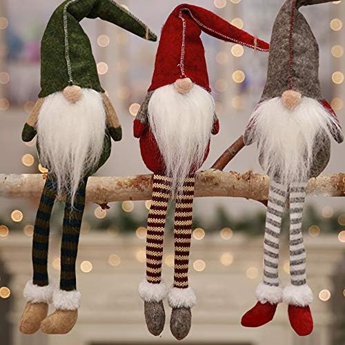 כף מעופפת 3 יחידות חג המולד גנום קישוט פסלונים שוודים בעבודת יד יושבים סט קישוט של חג המולד ארוך רגליים.