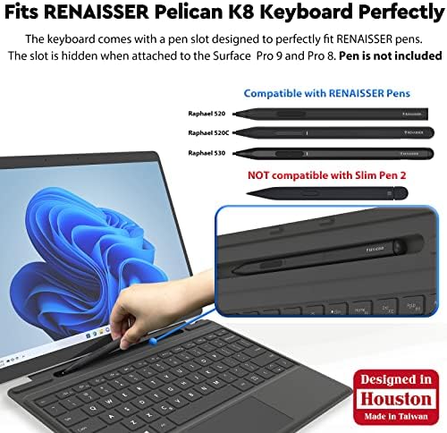 מקלדת K8 של Renaisser Pelican ו- Raphael 520C משולבת משולבת עבור Surface Pro 9/8/x, מעוצבת ביוסטון,