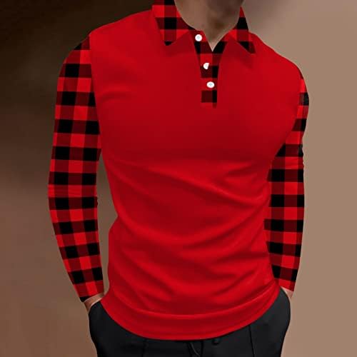 חולצות פולו לגברים של Dsodan, שרוול ארוך קפיצי טלאים טלאים כפתור צוואר צוואר גולף גולף שריר דלים מתאימים