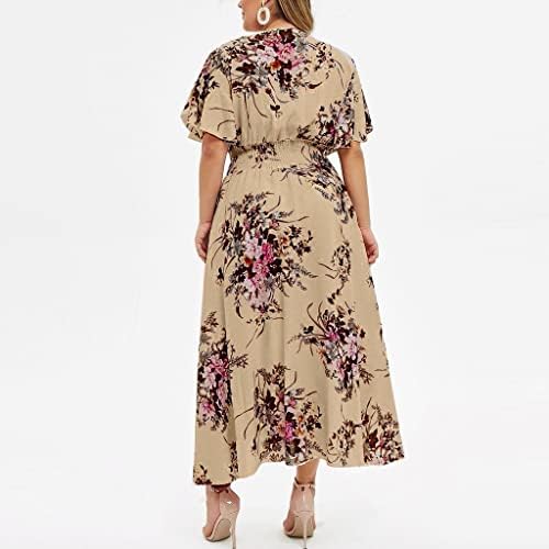 שמלת קיץ לנשים 2023 פלוס אופנה גודל נשות פרחוני מודפסות V צווארון V שמלה מזדמנת של שרוול קצר