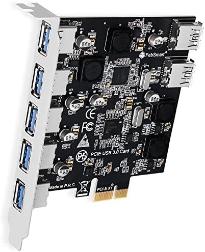FEBSMART 7-Ports Superspeed 5Gbps USB 3.0 כרטיס הרחבה של PCIE עבור Windows 11, 10, 8.x, 7, Vista,
