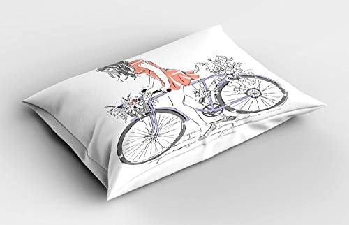 כרית אופניים לונארית זלזית, תמונה בסגנון סקיצה עם ילדה צעירה באופני רכיבה על שמלות, ציפית כרית מודפסת בגודל סטנדרטי,