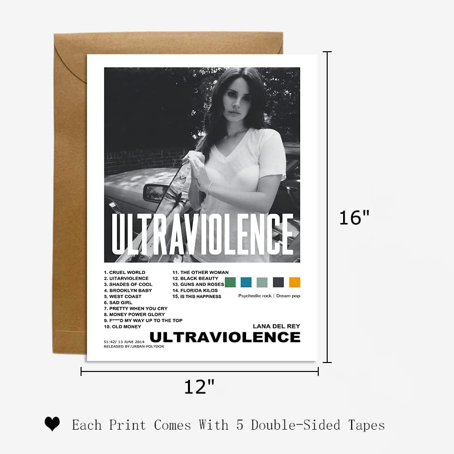 לאנה דל ריי אלבום מוסיקה עטיפת פוסטר אמנות הדפס סט של 6, אסתטיקה בחדר 12x16 אינץ 'פוסטרים לא ממוסמכים