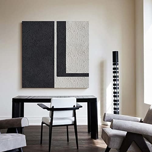 ציור שמן מצויר ביד על בד וובי-סאבי מופשט אמנות מודרנית מודרנית בשחור לבן קווי עיצוב פשוט