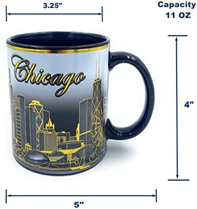 שיקגו ספל שחור אילינוי מזכרות קפה כוסות שיקגו עיר זהב סקייליין ארהב פטריוטית מתנה ספלי תה כוס