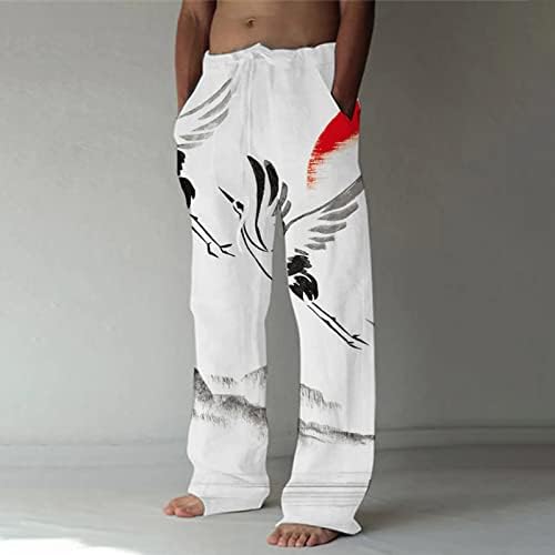 מכנסיים אלסטיים לגברים מכנסיים מכנסיים אופנה אופנה מזדמנת כיס מודפס תחרה למעלה מכנסיים בגודל גדול לבוש מכנסיים