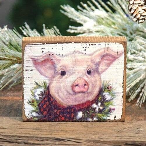 לחסימת עץ חזירים פרימיטיבית חג המולד 4 H x 4.5 W מאזור חורף חג המולד במצוקה בית וגן