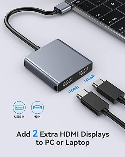 מתאם USB ל- HDMI, מתאם צגים כפולים של 2K, הרחיב את המסך למספר צג תואם טלוויזיה עם Windows, Mac 10.14+