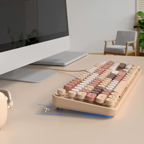 מקלדת מחשב קווית-תה חלב צבעוני בגודל מלא מקלדות מכונת כתיבה עגולות לחלונות, מחשב נייד, מחשב, שולחן