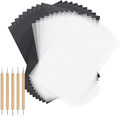 סט נייר פחמן של Sainwora כולל 150 גיליונות העתקת פחמן שחור העתק נייר ונייר מעקב, 5 יח 'מבלטים כלי סטיילוס למעקב