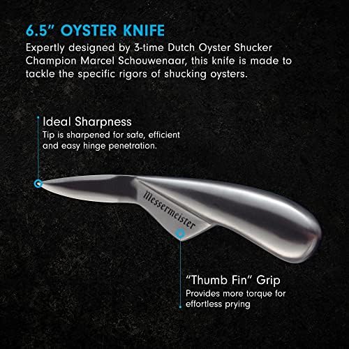 סכין צדפות בגודל 6.5 אינץ 'של Mesermeister - נירוסטה כירורגית ואחיזת סנפיר אגודל - בטוח, יעיל וקל לניקוי