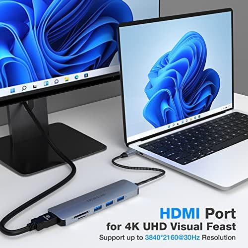 Hopday USB C Hub, 6 ב 1 מתאם USB C תצוגה כפולה 1 עבור MacBook Pro/Air, USB 3.0 5GBP