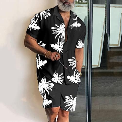 סטים קצרים בהוואי גברים תלבושות תלבושות הדפס פרחים מזדמנים חליפות קיץ חוף חולצה עם שרוול קצר ומכנסיים קצרים