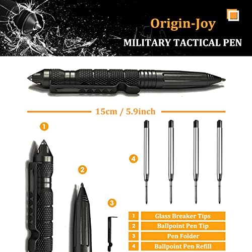 מקור-שמחה 4 חבילה טונגסטן פלדה צבאי טקטי עט סט, רב תכליתי הגנה עצמית עט עם 16 כדורי מילוי
