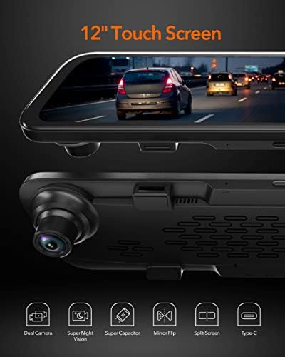 【G840S + Typec ערכת Hardwire】 Wolfbox G840S 4K Mirror Dash Cam & USB C ערכת Hardwire
