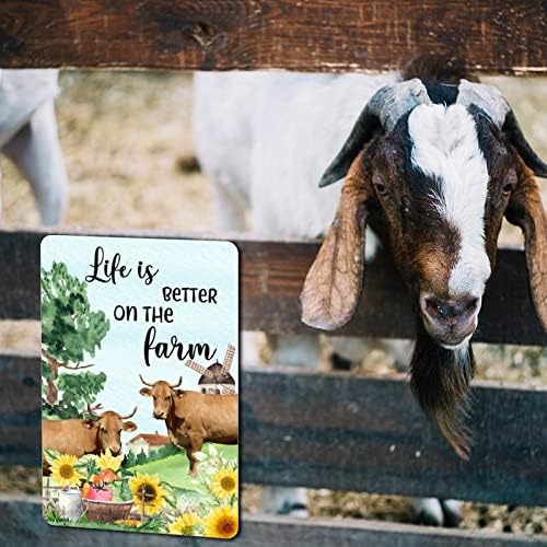החיים טובים יותר בחווה שלטי מתכת חווה חמנית פרה חמנית חווה ציטוט שלט רחוב וינטג '8 × 12 אינץ