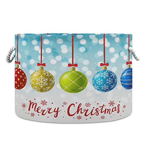כדור חג מולד שמח של קיגאי סל אחסון עגול גדול עם ידית, סלי כביסה דקורטיביים מתקפלים לשמיכה, מארגן