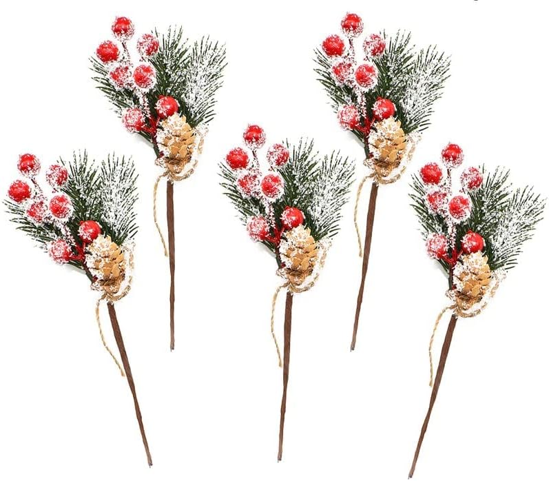 מקושק 5 יחידות חג המולד אדום פירות מלאכותי פרח אורן אורן חרוט ענף עץ חג המולד קישוטים לקישוט אריזת מתנה