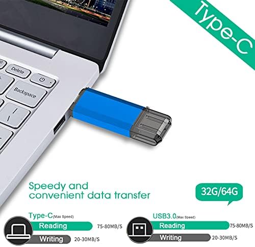 64GB כונן הבזק USB C, Alihelan 2 ב- 1 OTG USB 3.0 + USB C מקל זיכרון כפול סוג C כונן כונן קפיצה כונן קפיצה
