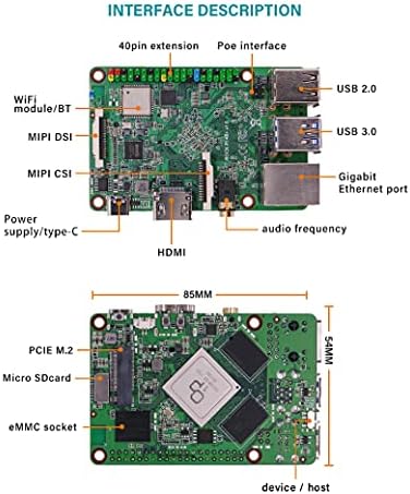 Rock Pi 4 Plus Rockchip RK3399 מחשב לוח יחיד LPDDR4 2GB עם WiFi 5 ו- Bluetooth 5.0 תמיכה במערכת