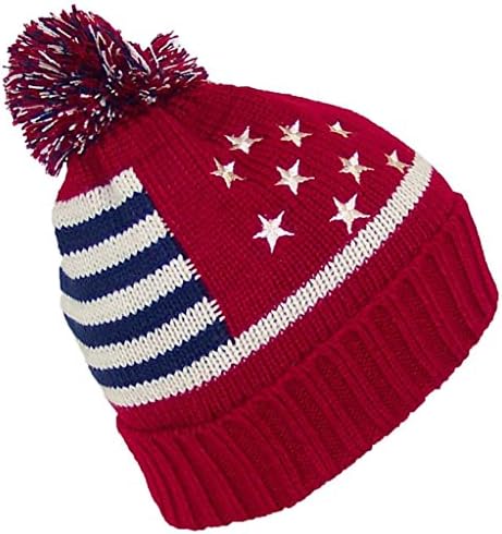 כובעי החורף הטובים ביותר למבוגרים אמריקאי / אמריקנה דגל סרוג כפה עם פום פום