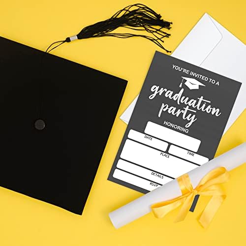 RLCNOT כרטיסי הזמנות לסיום סיום שחור עם מעטפות מערך 20 - כרטיסי הכרזה על גראד ללימודי תואר שני, אוניברסיטה,
