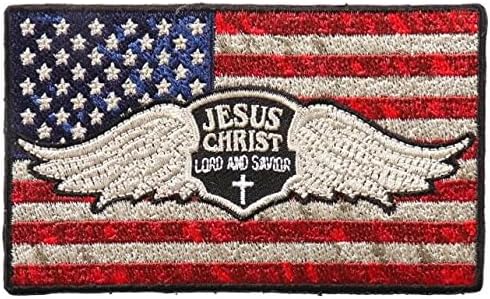 דגל ארהב, טלאי - ישוע המשיח על ארהב דגל אמריקאי פטריוטי חוט גבוה חוט ברזל על חום אטום גיבוי של אופנוען תפור