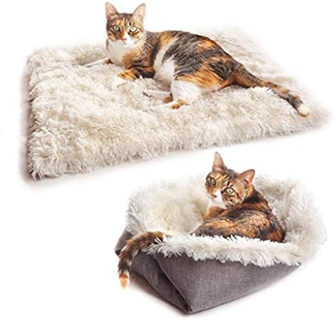 מיטות חתולים מפוארים, 2 ב 1 מיטת חיות מחמד ומערה מלונה חורפית חמה גורים מקסימים כרית ספה מיטות