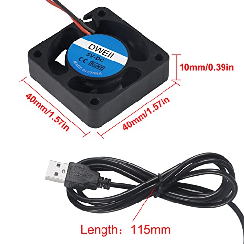 DWEII 4-PACK 40 ממ x 10 ממ DC 5V USB מאוורר קירור ללא מברשת USB מאוורר קירור ללא מברשות 40 ממ מאוורר