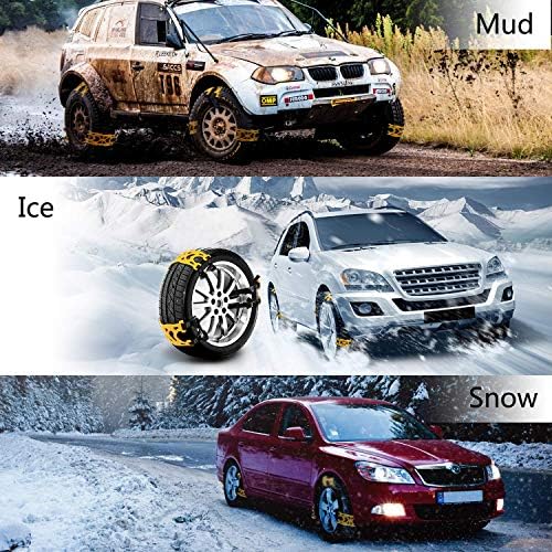 שרשראות שלג של AOHMG מכונית אנטי תלוש, שרשראות צמיג שלג מתכווננות מתכווננת ניידת שרשראות חירום