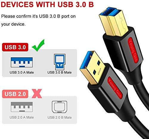 Yeung Qee USB 3.0 כבל זכר ל B זכר 15 רגל, Superspeed USB 3.0 מסוג A עד B כבל זכר תואם למדפסות,