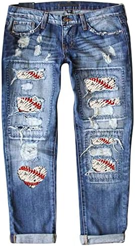 אילוגו נשים בייסבול הדפסת במצוקה אמצע עלייה ישר ג 'ינס ז' אן מעילי נשים בתוספת גודל