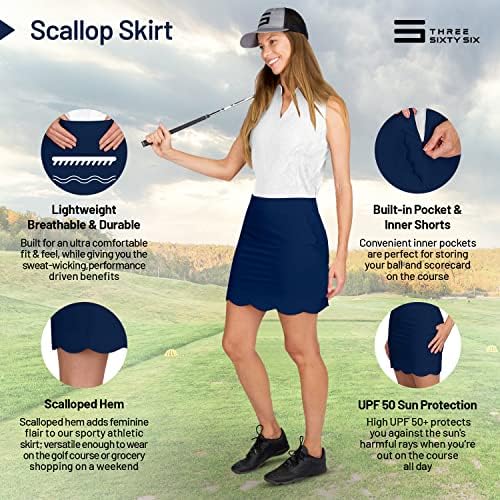 Scallop Golf Skort לנשים - חצאית גולף מתאימה 4 -כיוונית - חצאית גולף - פיתול לחות, טכנולוגיה אנטי