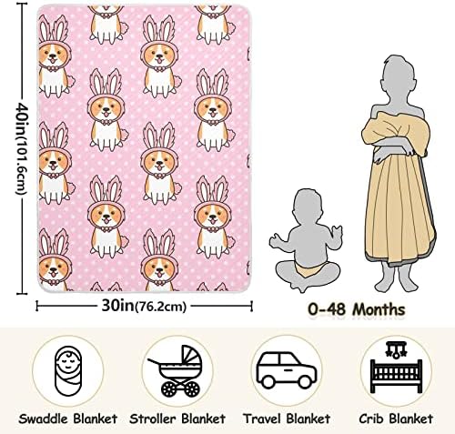 שמיכת חוטף וולש קורגי אוזניים ארנבות שמיכות כותנה לתינוקות, קבלת שמיכה, שמיכה רכה קלה רכה לעריסה, טיולון,