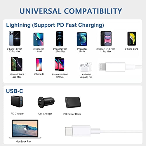 USB C לכבל ברק 3pack 6ft לאייפון 13 12 כבל מטען 【Apple MFI מוסמך】 כבל טעינה מהיר לאייפון 13/13 Mini/13