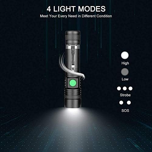 LED פנס טקטי נטען, פנס אטום למים IPX6, 2000LM, LED סופר בהיר, פנס LED קטן בכיס בכיס לטיולים רגליים, קמפינג,