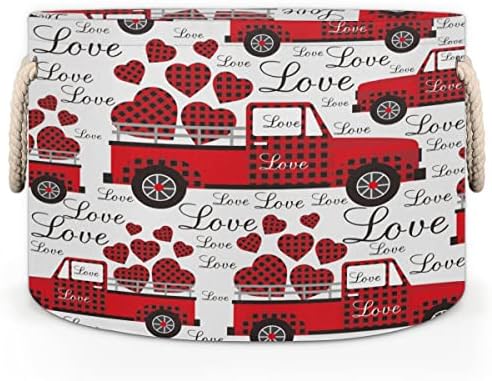 אהבה משאית צורת לב ולנטיין סלים עגולים גדולים לאחסון סלי כביסה עם ידיות סל אחסון שמיכה למדפי אמבטיה