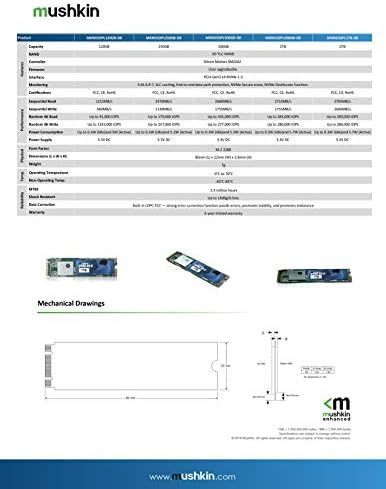 טייס Mushkin - 120GB PCIE NVME - M.2 כונן מצב מוצק פנימי - GEN3 X4 - 3D TLC -