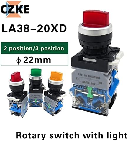 SKXMOD LA38 LED בורר בורר כפתור מתג סיבוב מתג סיבוב 2 3 מיקום אור עצמי מנעול עצמי 1NONC מגע מכסף מואר 22 ממ