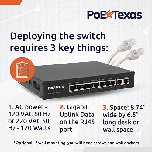 פו טקסס POE+ עד 12V 25W Splitter/Converter ו- 8 PORT POE מתג - 802.3AF/at Power Over Ethernet
