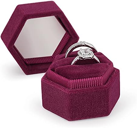 תיבת טבעת קטיפה פלקסציון-2-חריץ משושה טבעת מקרה לחתונה אירוסין טבעת תיבת כלה תמונה-לוקסוס קטיפה