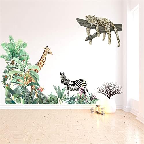 מדבקת קיר של בעלי חיים מצוירים, פיל ג'ירפה זברה נמר ג'ונגל חיה דוי -אמנות מדבקה למדבקת חדר שינה לילדים
