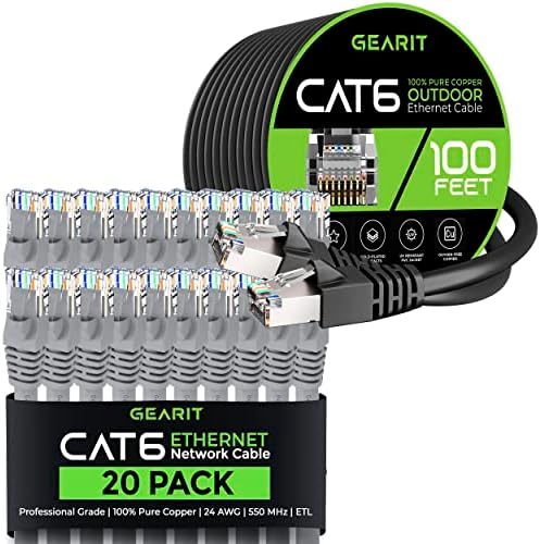 Gearit 20pack 1ft Cat6 כבל אתרנט וכבל 100ft cat6